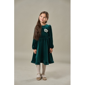 Rochita cu Inimioare, Verde, din Catifea Super Soft, Pentru Fetite, 4-12 Ani - Img 5