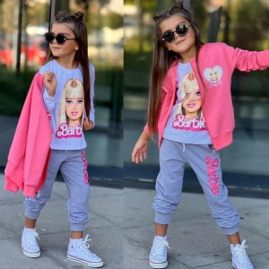 Trening Alb-Roz Barbie, 3 Piese, Hanorac, Bluza si Pantaloni, Pentru Fete, 3-8 Ani