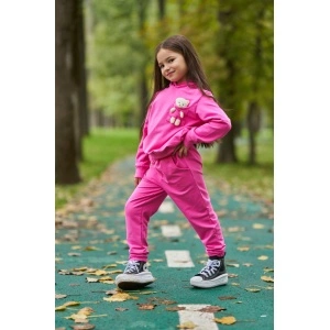 Trening Ursulet, Roz, Bumbac 100%, Pentru Fetite, 3 Piese, Bluza, Pantaloni si Ursulet Detasabil, 3-8 Ani