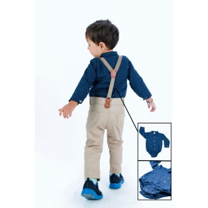 Compleu Elegant, Bleumarin, 4 Piese, Body, Pantaloni, Papion si Bretele, Pentru Baietei