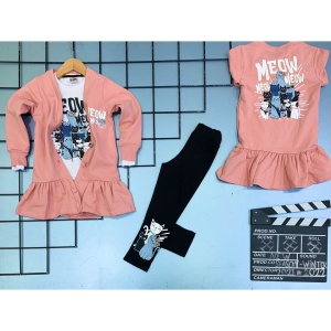 Compleu Fetite 3 piese (bluza,tricou,pantalon) Meow