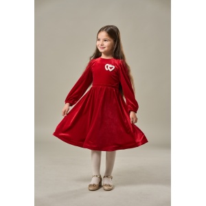 Rochita cu Inimioare, Rosie, din Catifea Super Soft, Pentru Fetite, 4-12 Ani