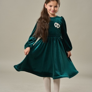 Rochita cu Inimioare, Verde, din Catifea Super Soft, Pentru Fetite, 4-12 Ani
