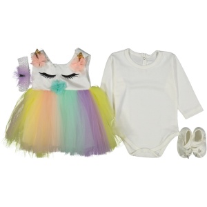 Set Botez, 4 Piese, Unicorn, Pentru Fetite, Multicolor