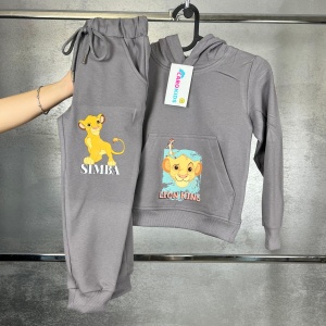 Trening Gri, Lion King. Personaje, 100% Bumbac, 2 Piese, Hanorac cu Gluga si Pantaloni, Pentru Copii, 4-12 Ani