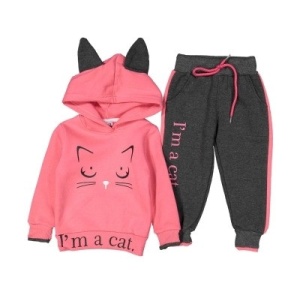Trening Vatuit Pisicuta, Bluza si Pantaloni, Pentru Fete, Roz Inchis, 2-5 ani