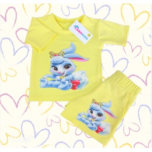 Compleu Galben, Pentru Fetite, Tricou si Pantaloni Scurti