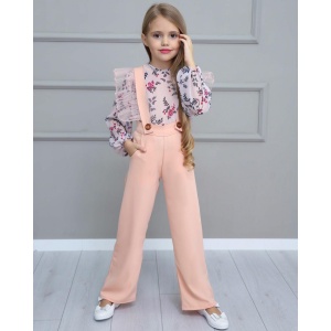 COMPLEU 2 PIESE SALOPETA SI BLUZA INFLORATA PENTRU FETE