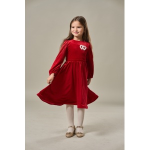 Rochita cu Inimioare, Rosie, din Catifea Super Soft, Pentru Fetite, 4-12 Ani - Img 2