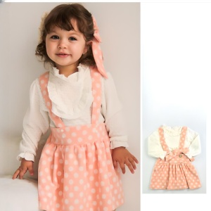 Compleu Bulinute, Roz-Alb, 3 Piese, Body, Sarafan si Bentita, Pentru Fetite, 9-24 luni