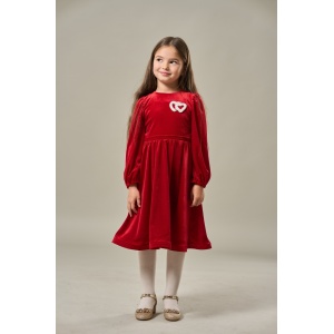 Rochita cu Inimioare, Rosie, din Catifea Super Soft, Pentru Fetite, 4-12 Ani - Img 3