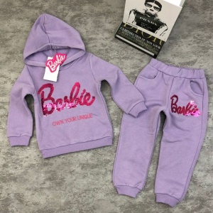 Trening Vatuit, Barbie, Own You, Mov, 2 Piese, Hanorac cu Gluga si Pantaloni, Pentru Fete, 3-8 Ani