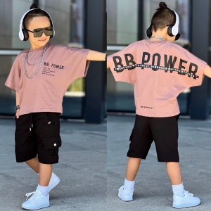 Compleu BB. Maro, 2 Piese, Tricou si Pantaloni Scurti, Pentru Baieti, 4-12 Ani