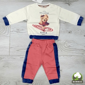 Compleu fetita Mica balerina ursulet, 100% bumbac,roz