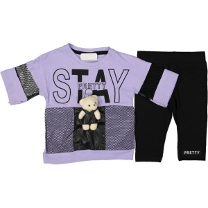 Compleu Stay Pretty pentru fetite, 100% Bumbac Mov, 2-5 ani