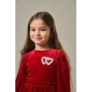 Rochita cu Inimioare, Rosie, din Catifea Super Soft, Pentru Fetite, 4-12 Ani - Img 4
