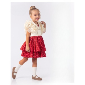 Rochita Rosie, cu Buline si Jacheta Crem, Pentru Fetite, 3-6 ani