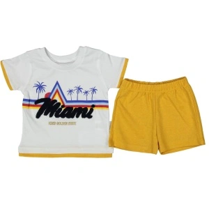 Compleu 2 piese pentru copii MIAMI, 100% Bumbac Galben, 6-24 luni