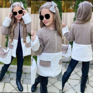 Compleu Elegant, cu Perlute, 4 Piese, Geaca Imblanita, Bluza, Pantaloni si Gentuta, Pentru Fete, 7-14 Ani