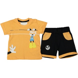 Compleu Mickey Mouse cu aplicatii pentru copii, 100% Bumbac Portocaliu, 9-24 luni
