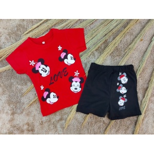 Compleu Minnie Love pentru fetite, 100% Bumbac Rosu, 1-4 ani