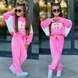 Trening Barbie Roz, Catifea Super Soft, Fete 2-12 Ani - Img 1