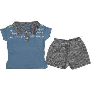 Compleu pantaloni si tricou, pentru baietei, albastru, 9-24 luni