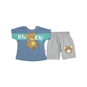 Compleu tricou si pantalon Ursulet Super, Blue, 9-24 luni