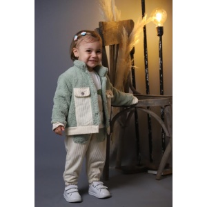 Compleu Verde-Crem, 3 Piese, Jacheta, Bluza si Pantaloni, Pentru Fetite, 6-24 luni