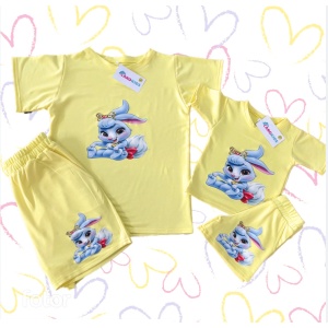 Compleuri Mama-Fiica, Galben, Tricou si Pantaloni Scurti