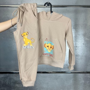 Trening Crem, Regele Leu, 100% Bumbac, 2 Piese, Hanorac cu Gluga si Pantaloni, Pentru Copii, 4-12 Ani