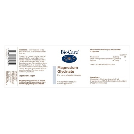 Magneziu Glicinat BioCare formă chelată biodisponibilă 60 capsule - Img 2