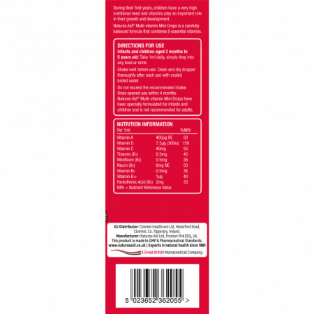 NaturesAid Multivitamine Picaturi (Mini Drops Multi-vitamin) 50ml ingrediente