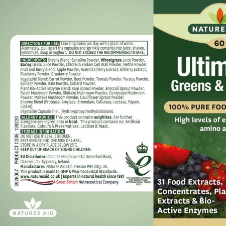 Superalimente verzi capsule Ultimate Greens și Berries – Natures Aid 60 capsule - Img 3
