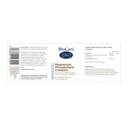 Magnesium Phospholipid Complex 90 Vcaps, BioCare - Img 2
