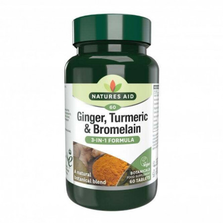 NaturesAid Ginger, Turmeric & Bromelain 60 tablete