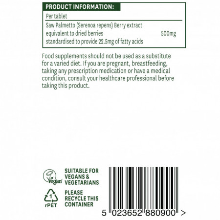 NaturesAid Saw Palmetto (Fructe de Palmier Pitic) 500mg 90 tablete ingrediente