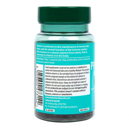 Beta Carotene back label