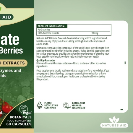 Superalimente verzi capsule Ultimate Greens și Berries – Natures Aid 60 capsule - Img 4
