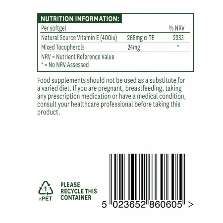 Vitamina E Naturala 400iu 60 caps, Natures Aid ingrediente