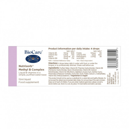 Nutrisorb® Methyl B-Complex Lichid 15ml, BioCare - Img 3