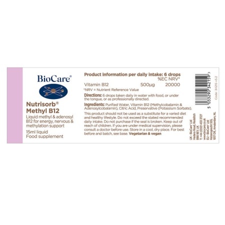Nutrisorb® Methyl B12 Lichid Metilcobalamină 15 ml, BioCare - Img 4
