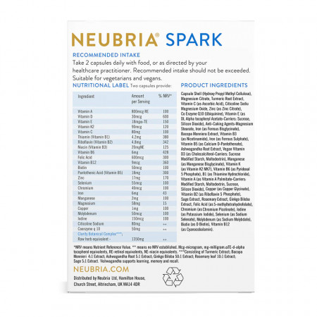 Spark Complex pentru Memorie 60 capsule, Neubria ingrediente