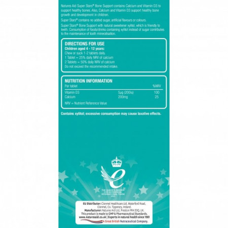 Suport Osos pentru Copii / Super Stars Bone Support 60tab masticabile, Natures Aid - Img 2