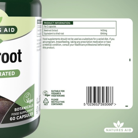 Sfeclă Roșie Concentrată 4620mg, Natures Aid 60 capsule vegane - Img 3