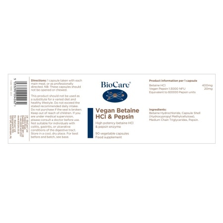 Betaine HCl si Pepsin 90 caps, BioCare - Img 2