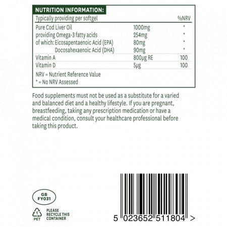 NaturesAid Ulei din Ficat de Cod (Cod Liver Oil) 1000mg 180 capsule - Img 2
