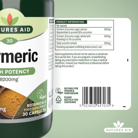 Turmeric 8200mg Natures Aid 60 capsule cu potenta ridicata - Img 3