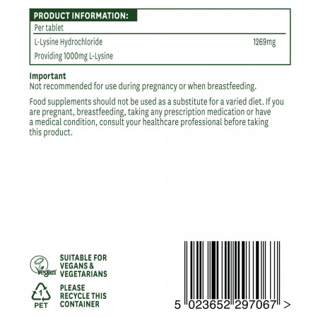 NaturesAid L-Lysine (L-Lizina) 1000mg 60 tablete ingrediente