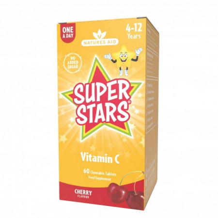 Vitamina C pentru Copii Super Stars 60tab masticabile, Natures Aid